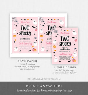 Editable Halloween Birthday Invitation 2nd Pink Ghost Costume Party Girl Pink Kids Two Spooky Party Download Printable Template Corjl 0418