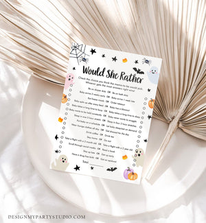 Editable Would She Rather Baby Shower Game Little Boo Baby Shower Halloween Baby Shower Activity Ghost Guess Corjl Template Printable 0418