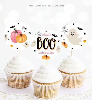 Little Boo Baby Shower Cupcake Toppers Favor Tags Halloween Baby Shower Ghost Party Coed Shower Pink Girl Download Digital PRINTABLE 0418