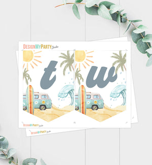 Retro Surf High Chair Banner Surf's Up Birthday Party 2nd Birthday 70s TWO Second Van Beach Party Surfboard Decor PRINTABLE Digital 0433