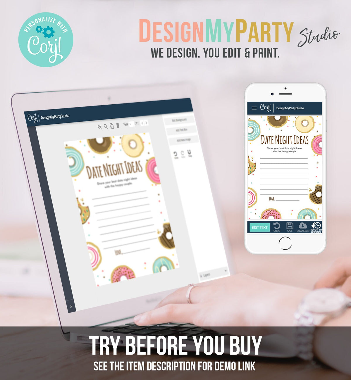 Editable Date Night Ideas Trivia Bridal Shower Game Donut Coed Shower Doughnut Mind if I Do Wedding Activity Corjl Template Printable 0050