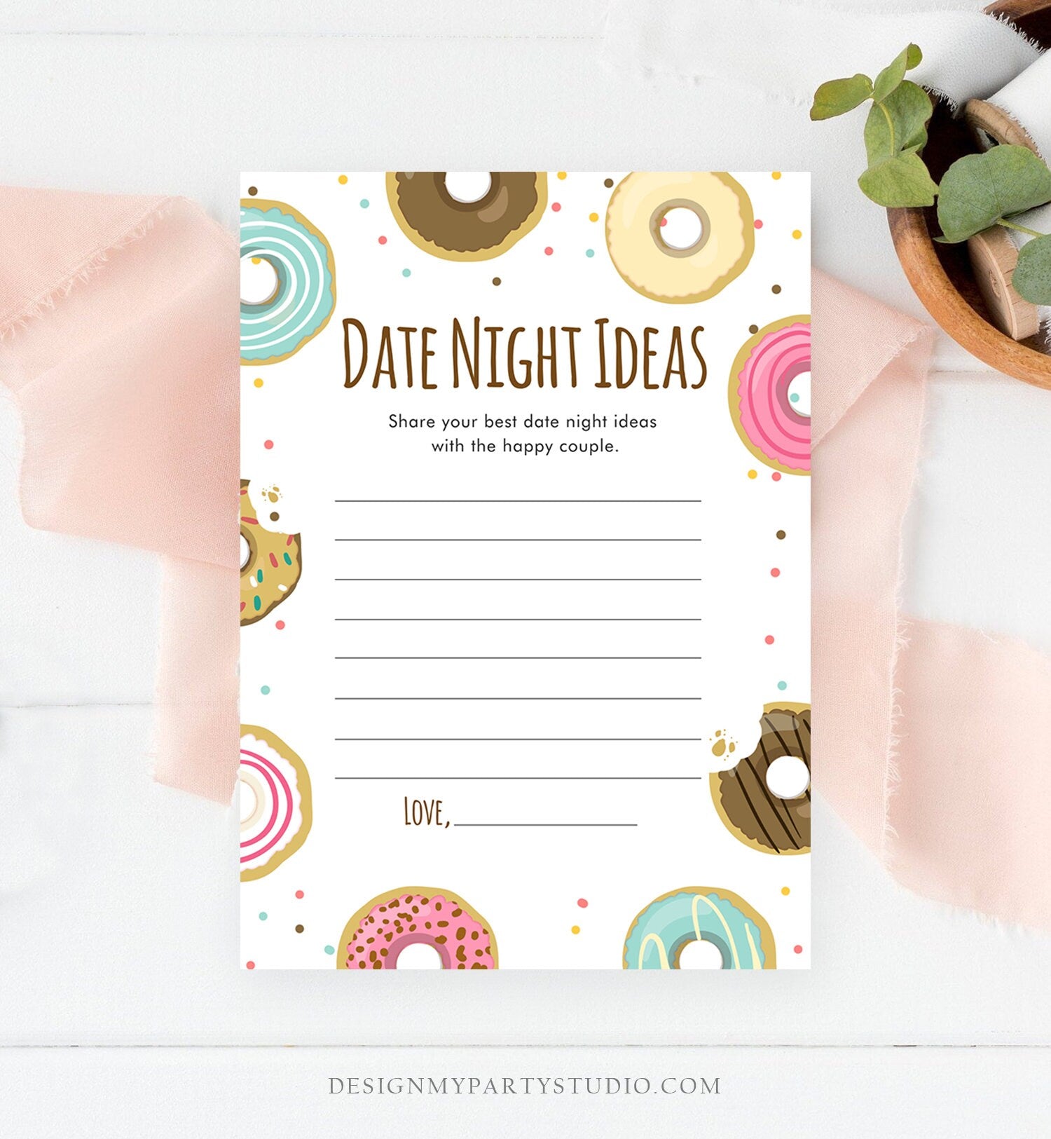 Editable Date Night Ideas Trivia Bridal Shower Game Donut Coed Shower Doughnut Mind if I Do Wedding Activity Corjl Template Printable 0050