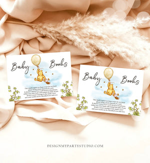 Editable Winnie The Pooh Bring a Book Card Classic Pooh Baby Shower Book Insert Books for Baby Neutral Rustic Template PRINTABLE Corjl 0425