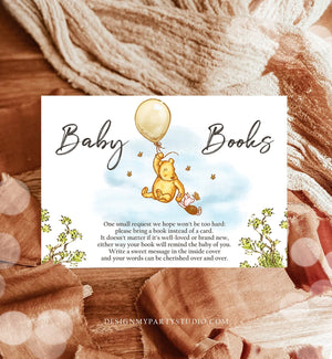 Editable Winnie The Pooh Bring a Book Card Classic Pooh Baby Shower Book Insert Books for Baby Neutral Rustic Template PRINTABLE Corjl 0425