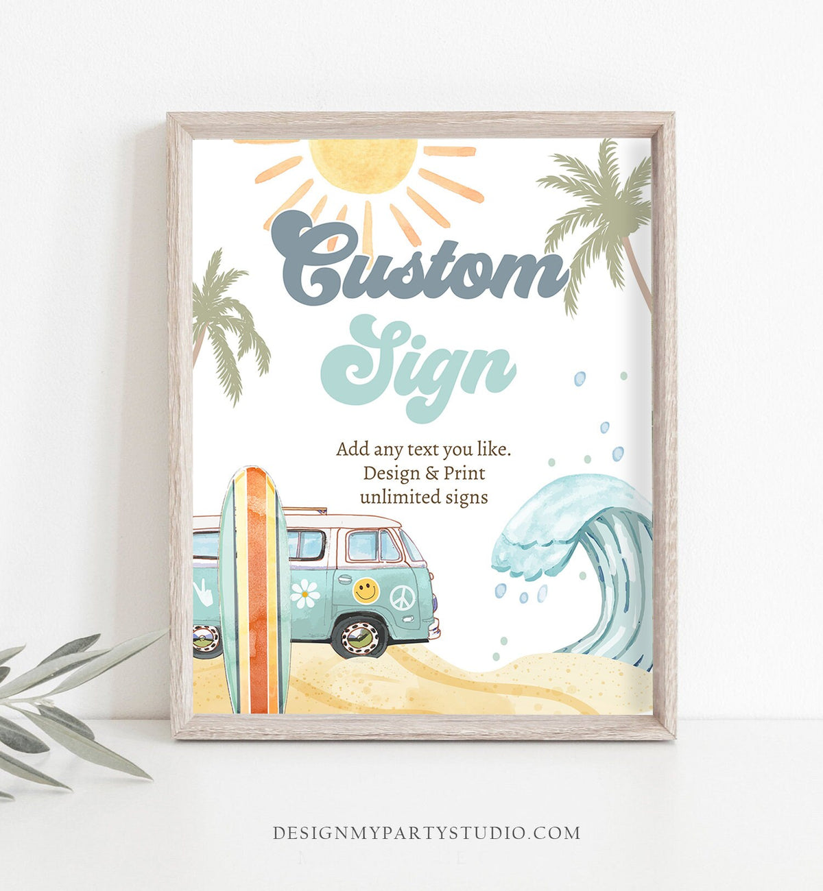 Editable Custom Sign Surf Birthday Party Sign Boy The Big One Surf's Up Birthday Sign Beach Party Retro Wave Template Corjl PRINTABLE 0433