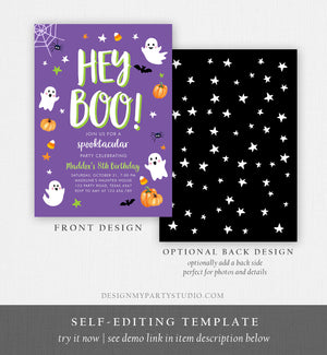 Editable Halloween Birthday Invitation Boy Ghost Costume Party Boy Purple Kids Spooktacular Spooky Download Printable Template Corjl 0418