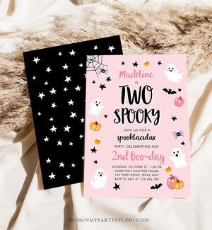 Editable Halloween Birthday Invitation 2nd Pink Ghost Costume Party Girl Pink Kids Two Spooky Party Download Printable Template Corjl 0418