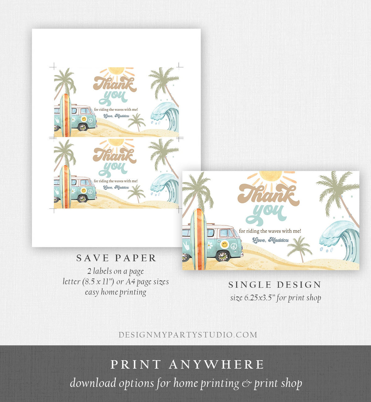 Editable Surf Gable Box Favor Label Surf Birthday Favor Box Label Boy The Big One Retro Surfboard 1st Digital Download Printable Corjl 0433