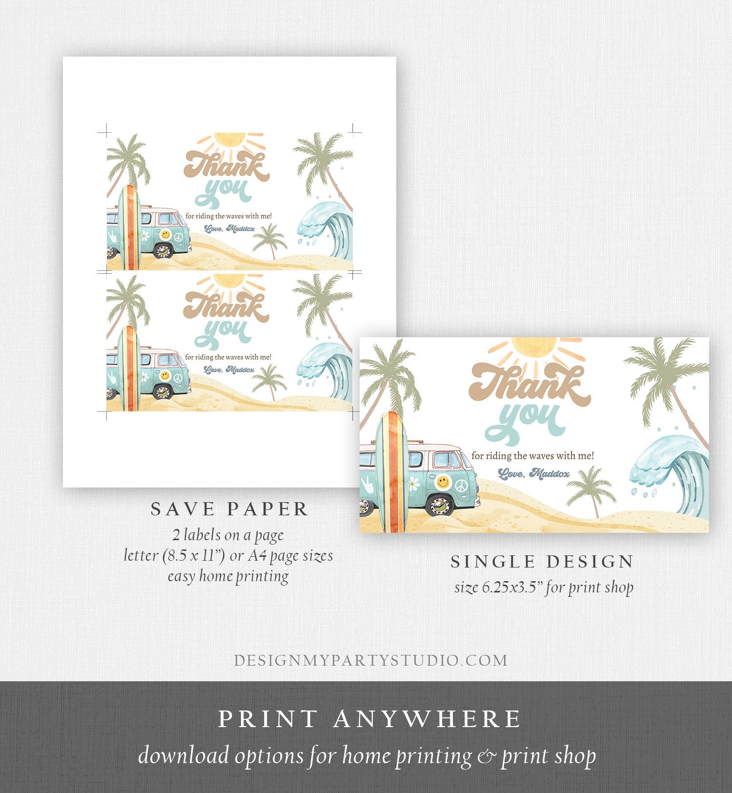 Editable Surf Gable Box Favor Label Surf Birthday Favor Box Label Boy The Big One Retro Surfboard 1st Digital Download Printable Corjl 0433