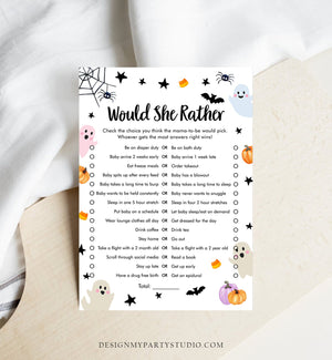Editable Would She Rather Baby Shower Game Little Boo Baby Shower Halloween Baby Shower Activity Ghost Guess Corjl Template Printable 0418