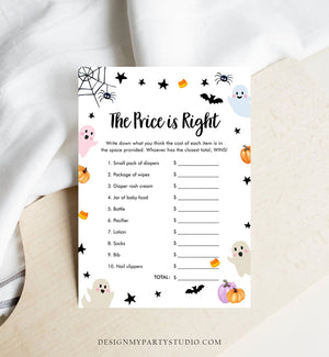 Editable The Price is Right Baby Shower Game Halloween Baby Shower Little Boo Baby Shower Ghost Neutral Spooky Corjl Template Printable 0418