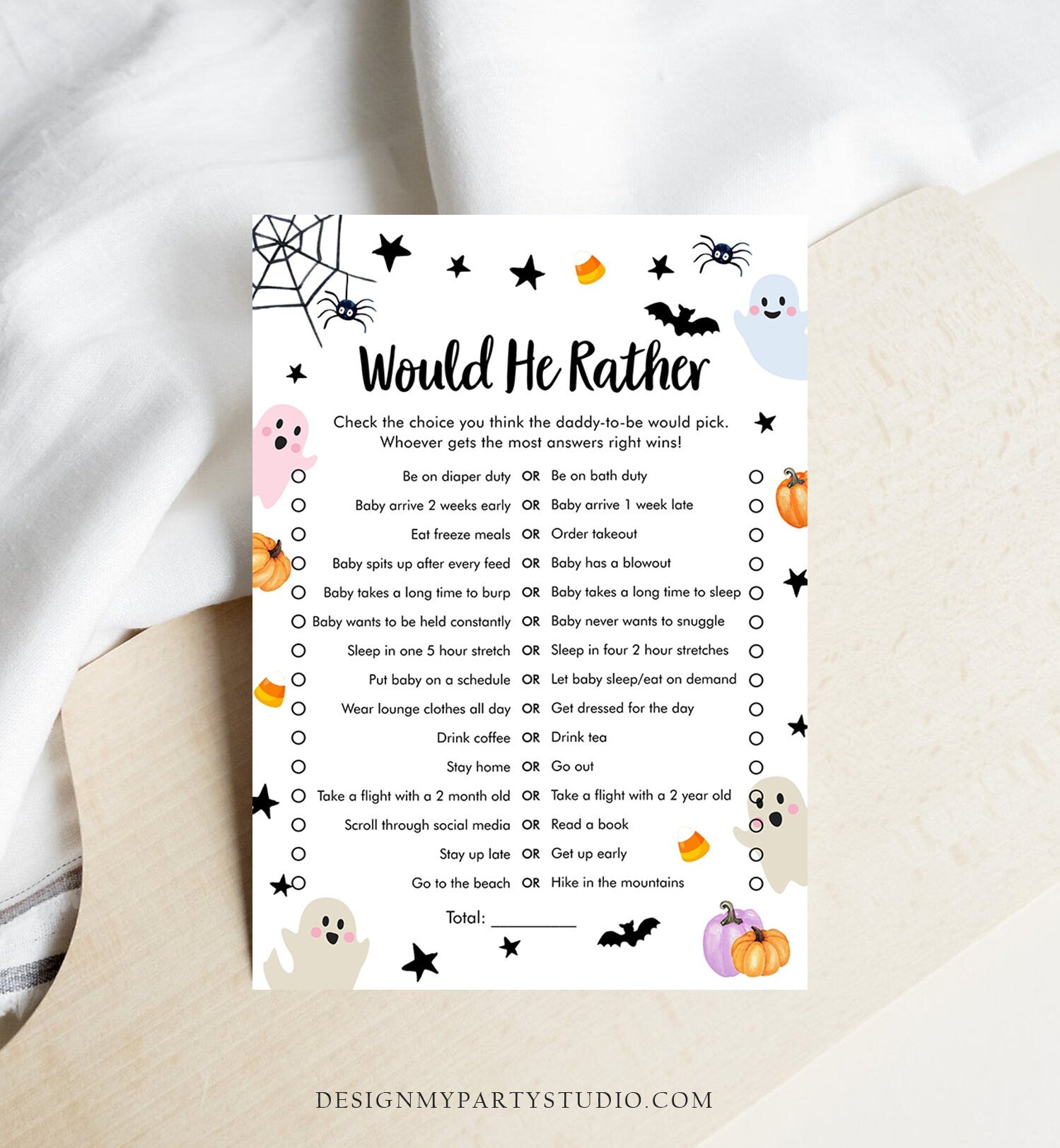 Editable Would He Rather Baby Shower Game Little Boo Baby Shower Halloween Coed Shower Activity Ghost Guess Corjl Template Printable 0418