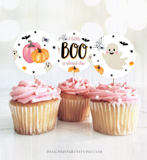 Little Boo Baby Shower Cupcake Toppers Favor Tags Halloween Baby Shower Ghost Party Coed Shower Pink Girl Download Digital PRINTABLE 0418