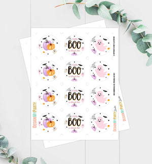 Little Boo Baby Shower Cupcake Toppers Favor Tags Halloween Baby Shower Ghost Party Lavender Pink Girl Download Digital PRINTABLE 0418