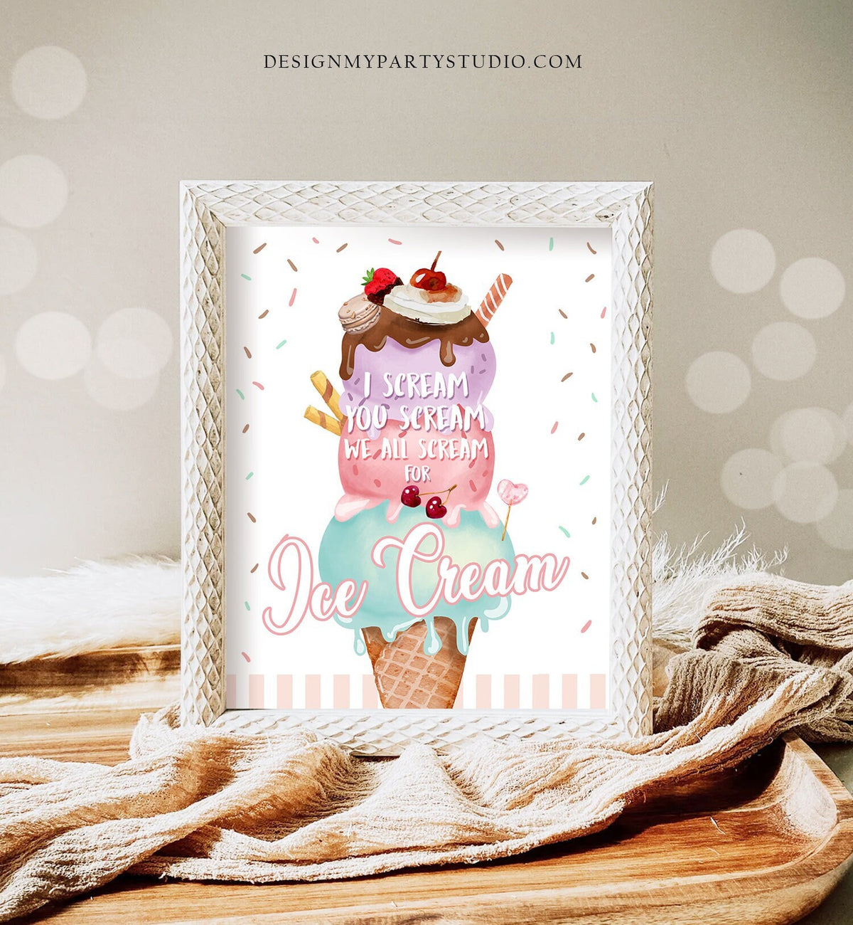 Ice Cream Sign I Scream You Scream We all Scream for Ice Cream Birthday Party Sign Ice Cream Social Pink Mint Purple Download PRINTABLE 0392