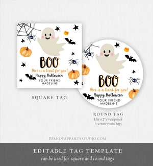 Editable Halloween Favor Tags Boo Gift Tags Costume Party Trick Or Treat Sticker Birthday Party Download Printable Template Corjl 0418 0261