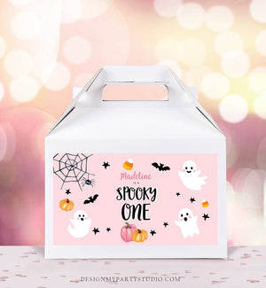 Editable Pink Halloween Gable Box Favor Label Halloween Gift Box Label Spooky One Pink Ghost 1st Birthday Download Printable Corjl 0418