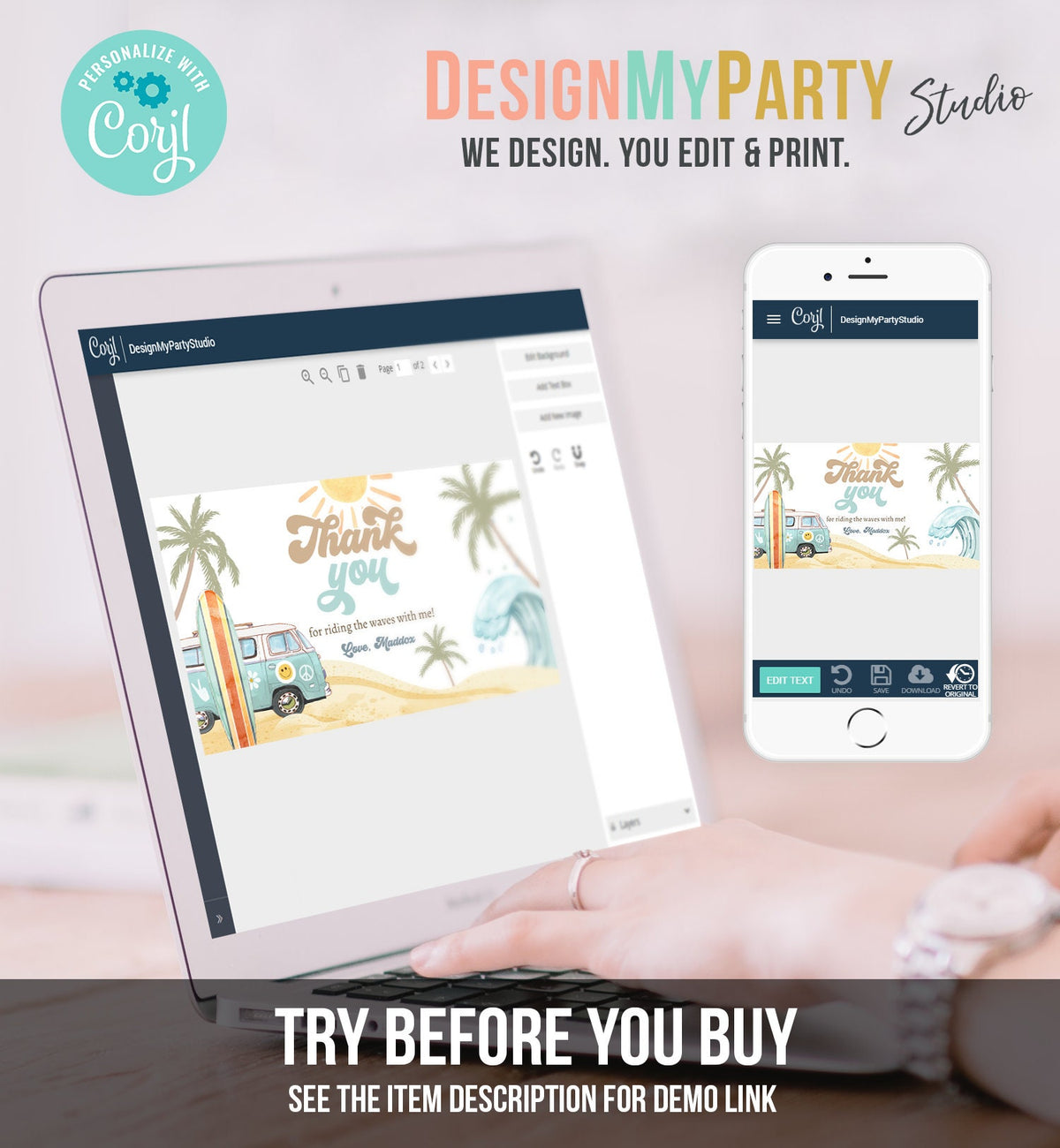 Editable Surf Gable Box Favor Label Surf Birthday Favor Box Label Boy The Big One Retro Surfboard 1st Digital Download Printable Corjl 0433