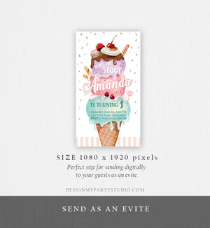 Editable Ice Cream Birthday Evite Ice Cream Truck Invite Modern Ice Cream Shoppe Here's The Scoop Girl Phone Digital Template Corjl 0392