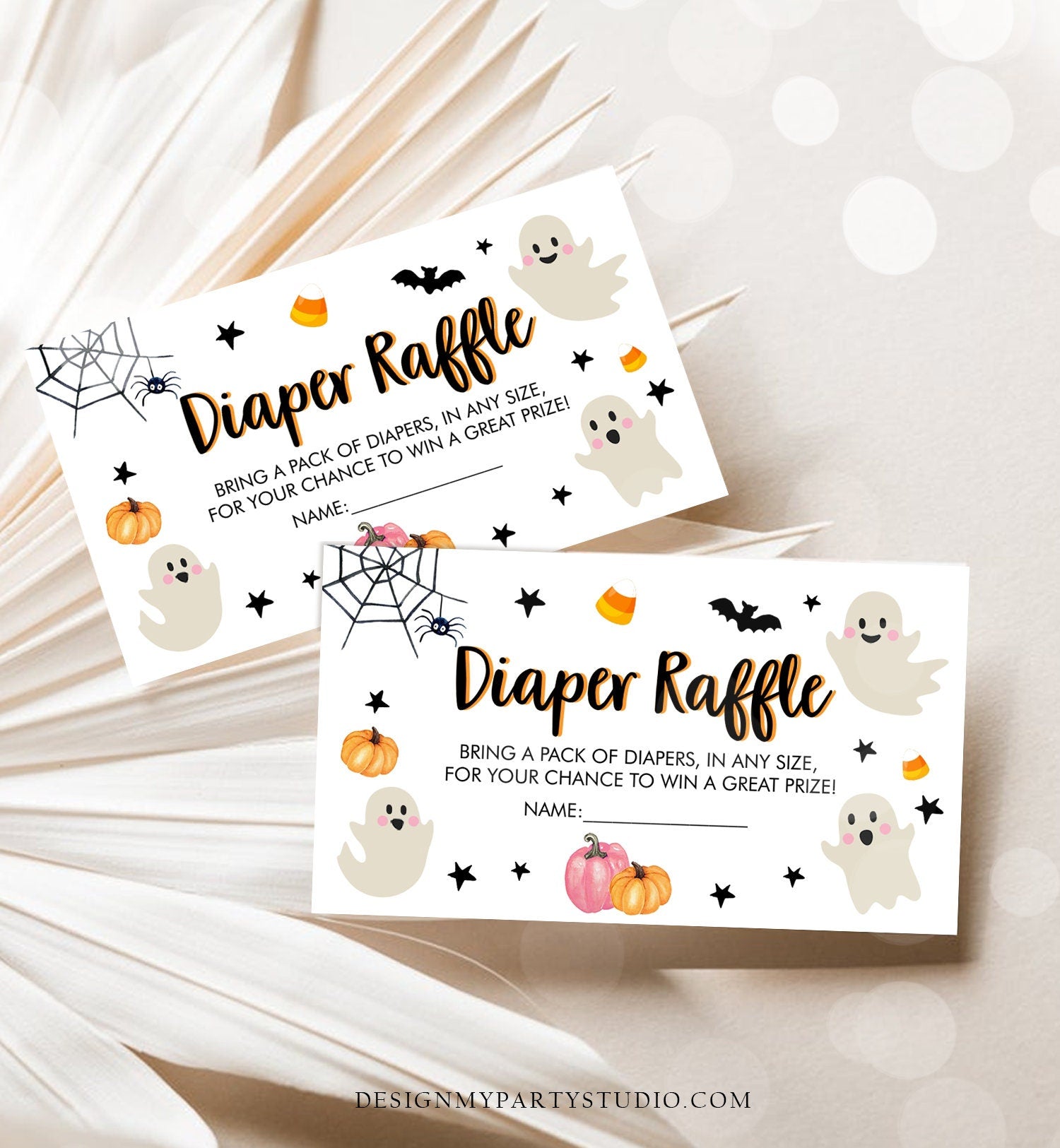 Editable Halloween Diaper Raffle Ticket Peek a Boo Halloween Baby Shower Registry Card Diaper Game Place Card Template PRINTABLE Corjl 0418