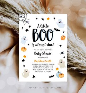 Editable Little Boo Baby Shower Invitation Cute Halloween Baby Shower Couples Shower Invite Blue Ghost Boy Printable Template Corjl 0418