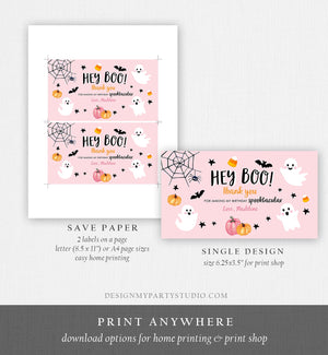 Editable Pink Halloween Gable Box Favor Label Halloween Ghost Gift Box Label Hey Boo Pink Ghost Birthday Treat Download Printable Corjl 0418