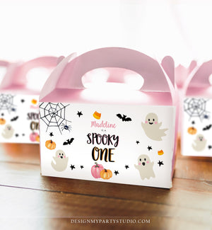 Editable Pink Halloween Gable Box Favor Label Halloween Gift Box Label Spooky One Pink Ghost 1st Birthday Download Printable Corjl 0418