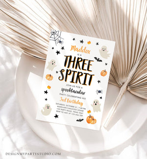 Editable Halloween Birthday Invitation Ghost Three Spirit 3rd Birthday Party Spooky Neutral Boy Girl Download Printable Template Corjl 0418