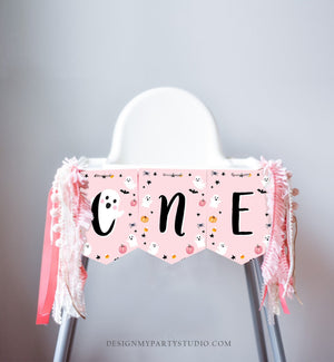 Halloween High Chair Banner Girl 1st First Birthday Ghost Spooky ONE Spooktacular Party Decor Halloween Party Pink PRINTABLE Digital 0418