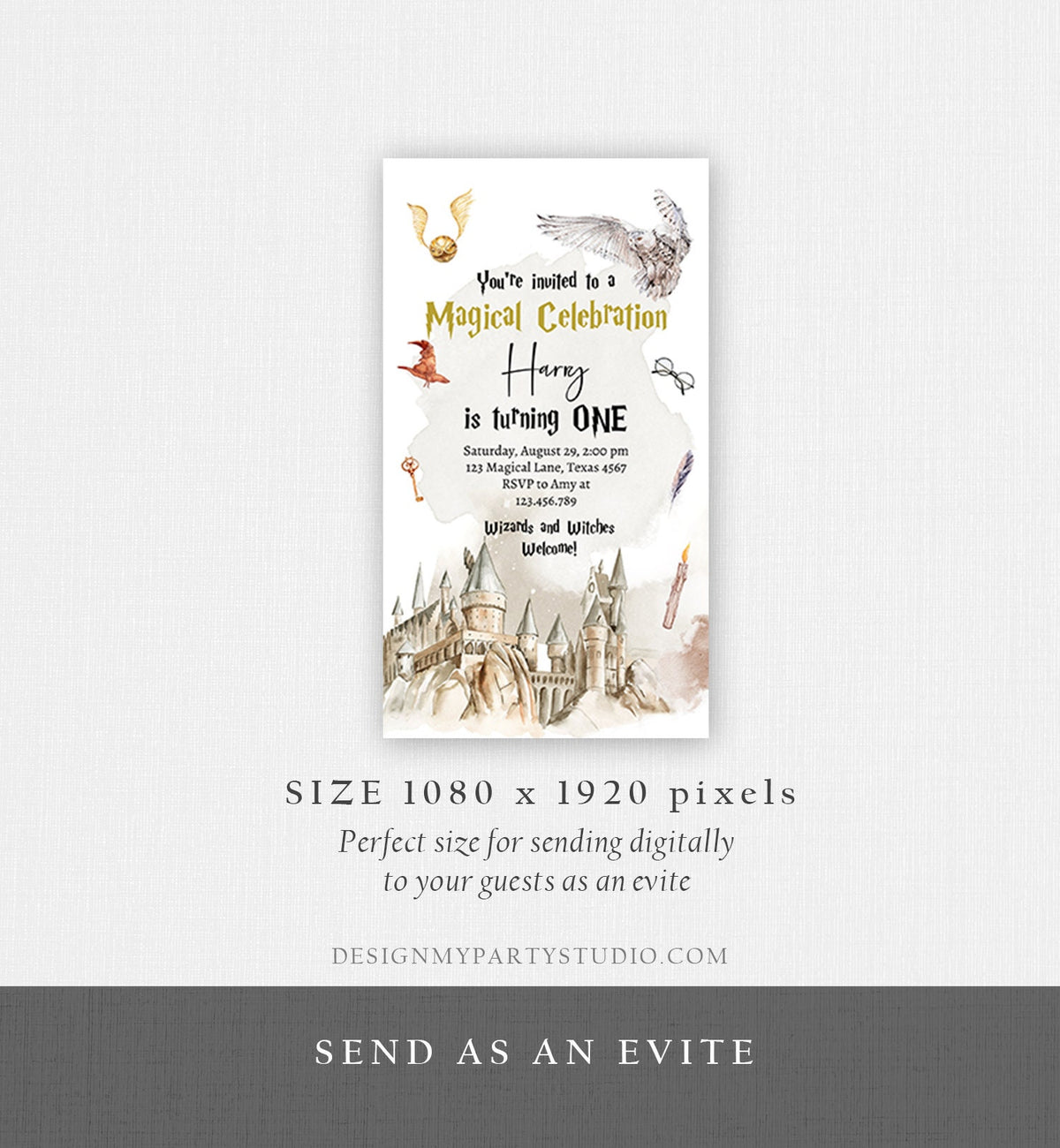 Editable Wizard Birthday Evite Magical Birthday Invite Castle Boy School Wizardry Party Download Phone Digital Template Digital Corjl 0440