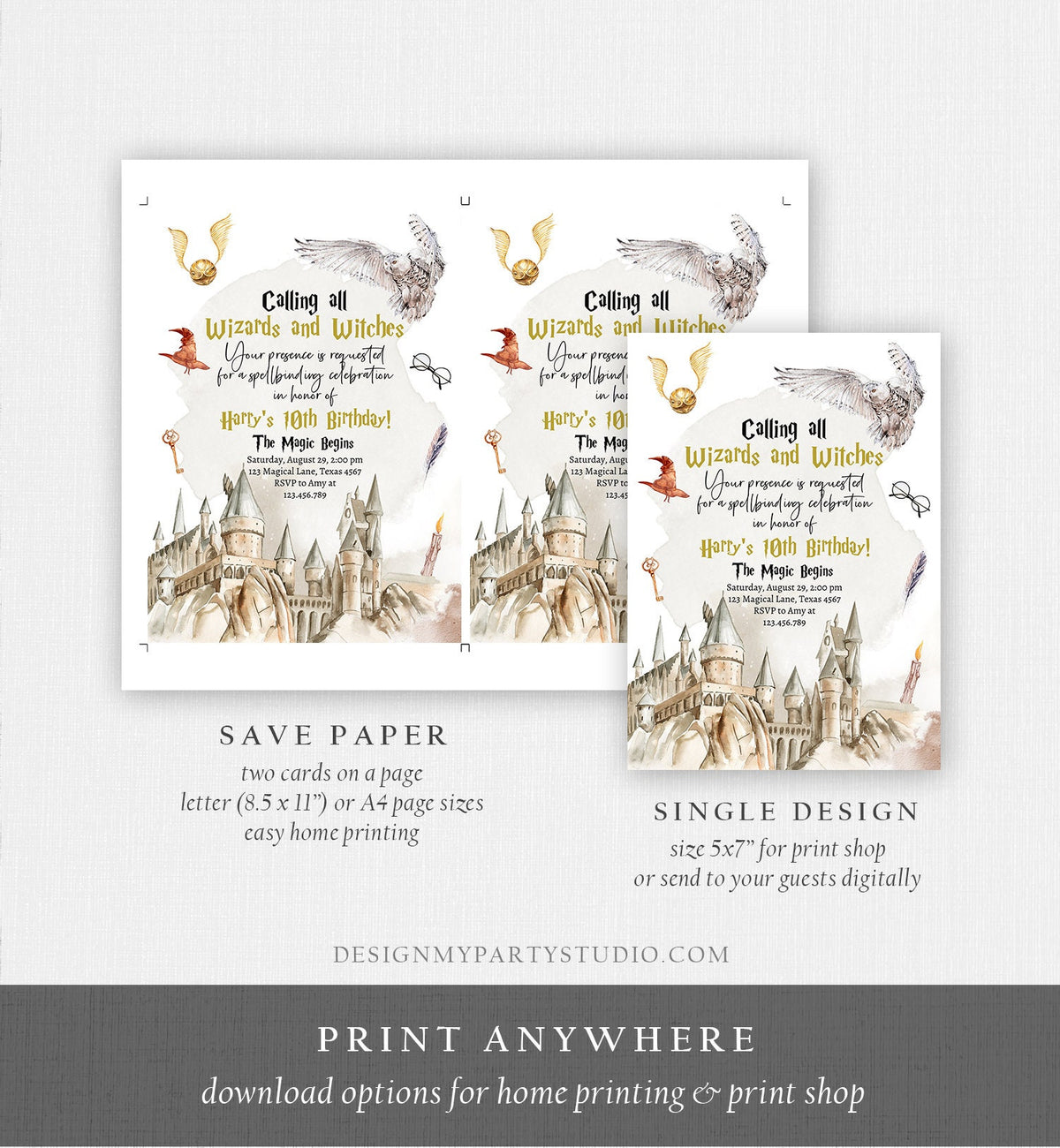 Editable Wizards Witches Birthday Invitation Magical Birthday Invite Castle Wizardry Party Download Printable Template Digital Corjl 0440