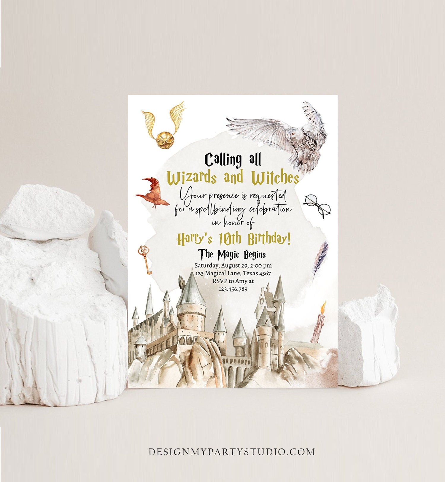 Editable Wizards Witches Birthday Invitation Magical Birthday Invite Castle Wizardry Party Download Printable Template Digital Corjl 0440
