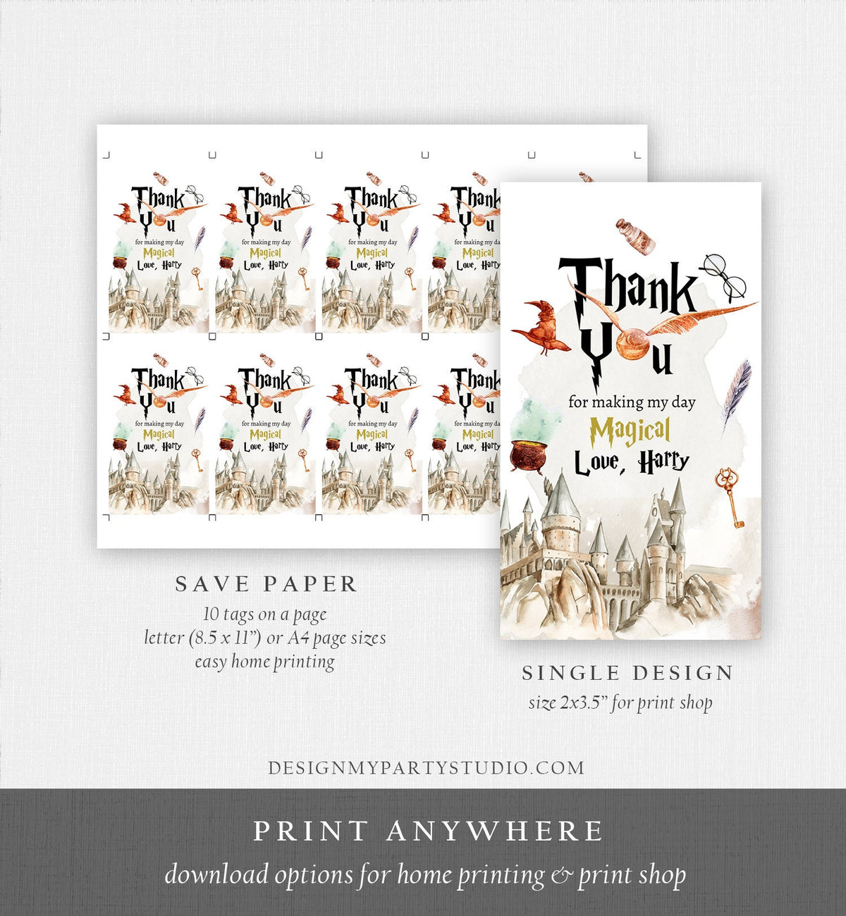 Editable Wizard Favor Tags Wizard Thank You Tag Wizard Birthday Gift Tag Wizard Baby Shower Wizardry Magical Digital Corjl Template 0440