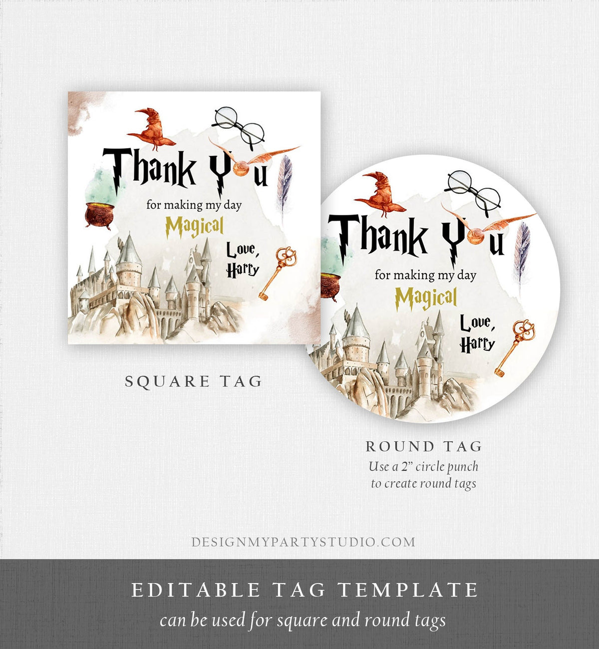 Editable Wizard Favor Tags Wizard Thank You Tag Wizard Birthday Sticker Round Tag Wizard Shower Wizardry Magical Digital Corjl Template 0440