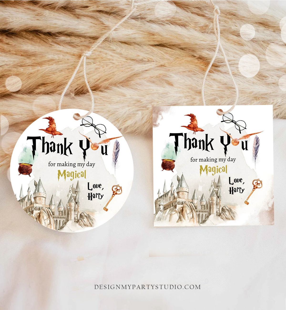 Editable Wizard Favor Tags Wizard Thank You Tag Wizard Birthday Sticker Round Tag Wizard Shower Wizardry Magical Digital Corjl Template 0440