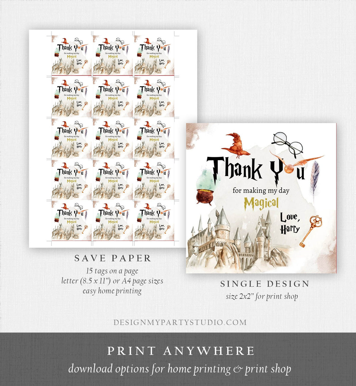 Editable Wizard Favor Tags Wizard Thank You Tag Wizard Birthday Sticker Round Tag Wizard Shower Wizardry Magical Digital Corjl Template 0440