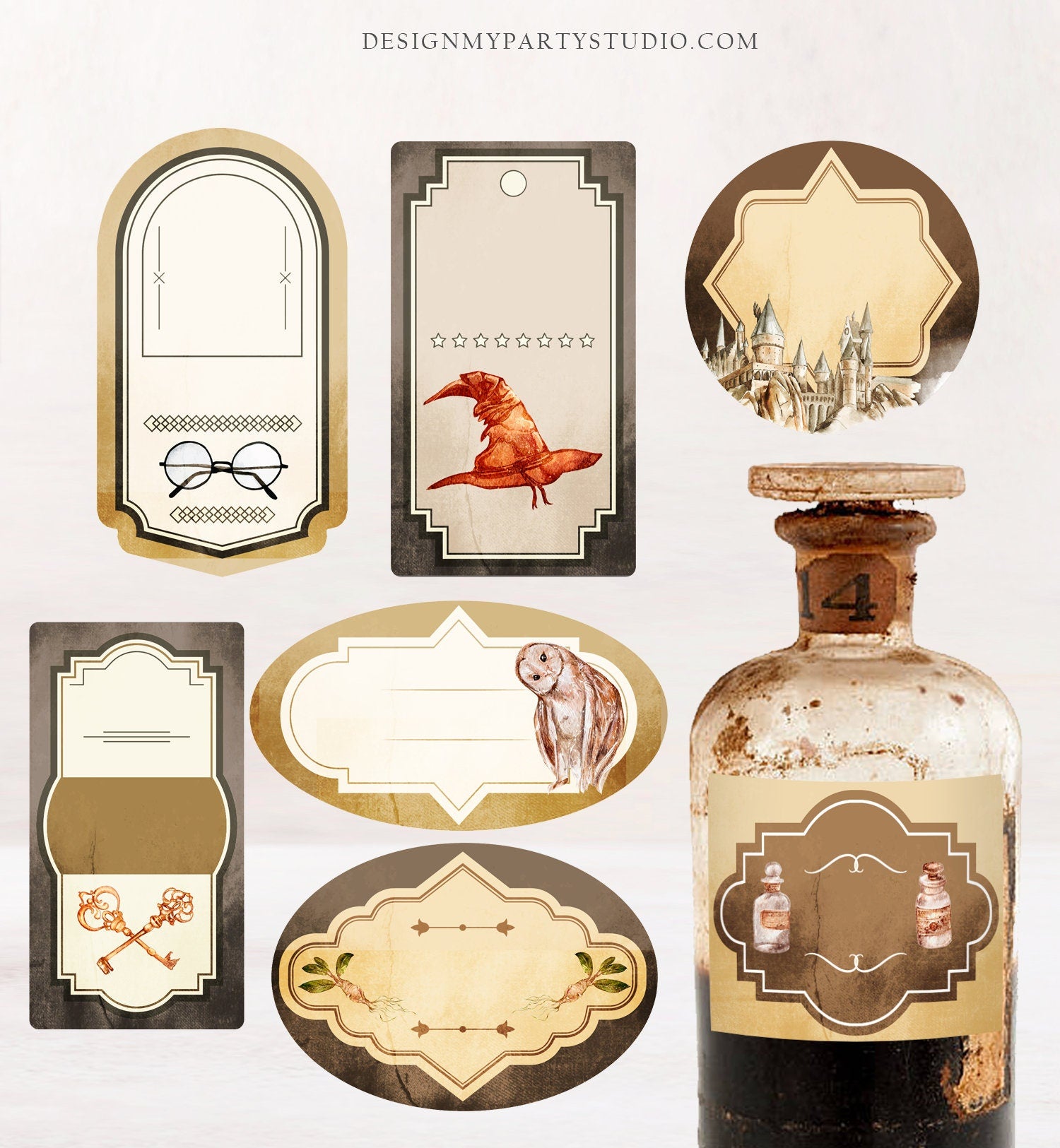 Printable Potion Labels Wizard Birthday Favor Apothecary Labels Vintag - Design My Party Studio for Free Printable Apothecary Labels For Halloween