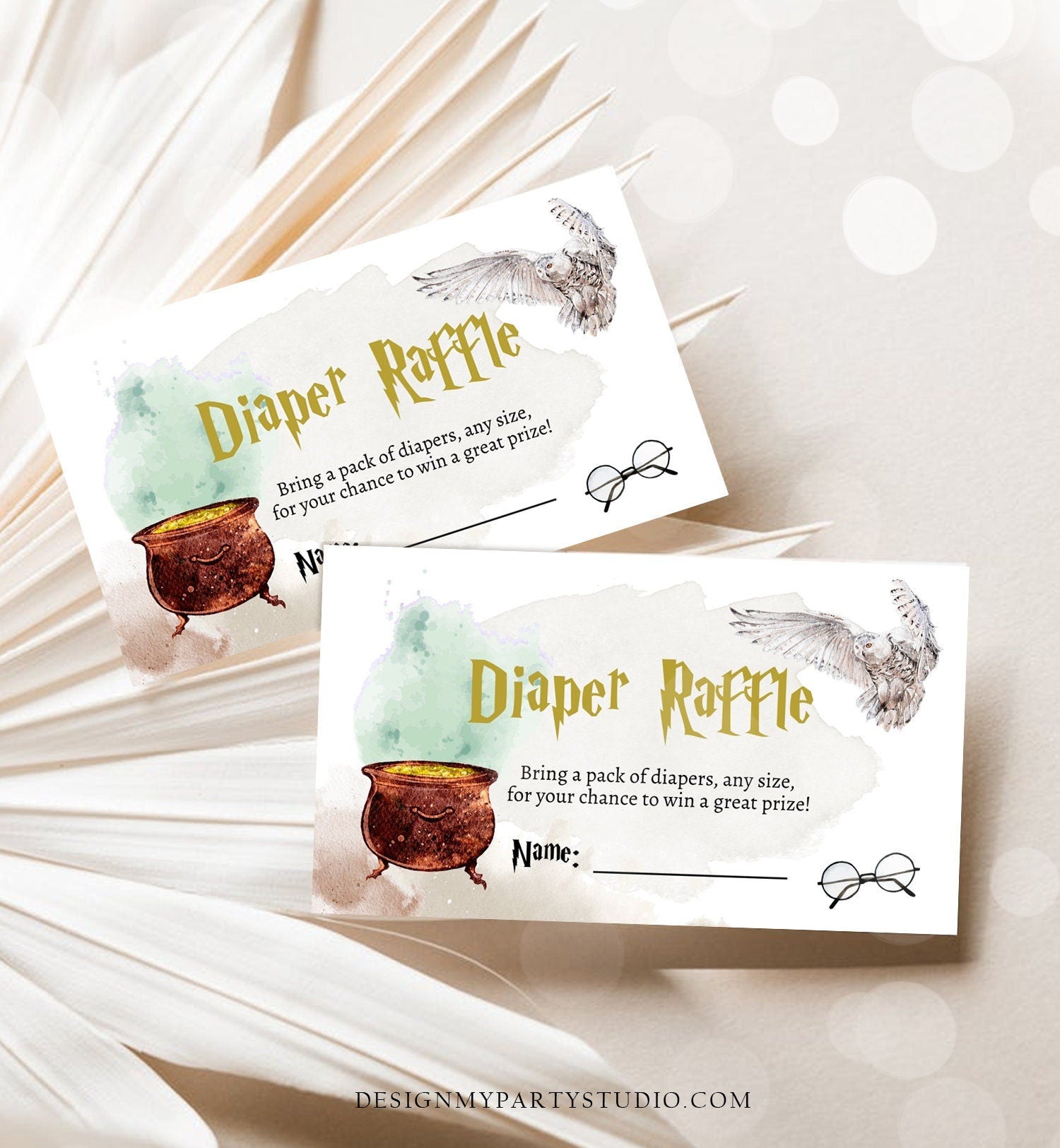 Editable Wizard Baby Shower Diaper Raffle Ticket Wizardry Diaper Game - Design My Party Studio for Free Printable Diaper Game Template