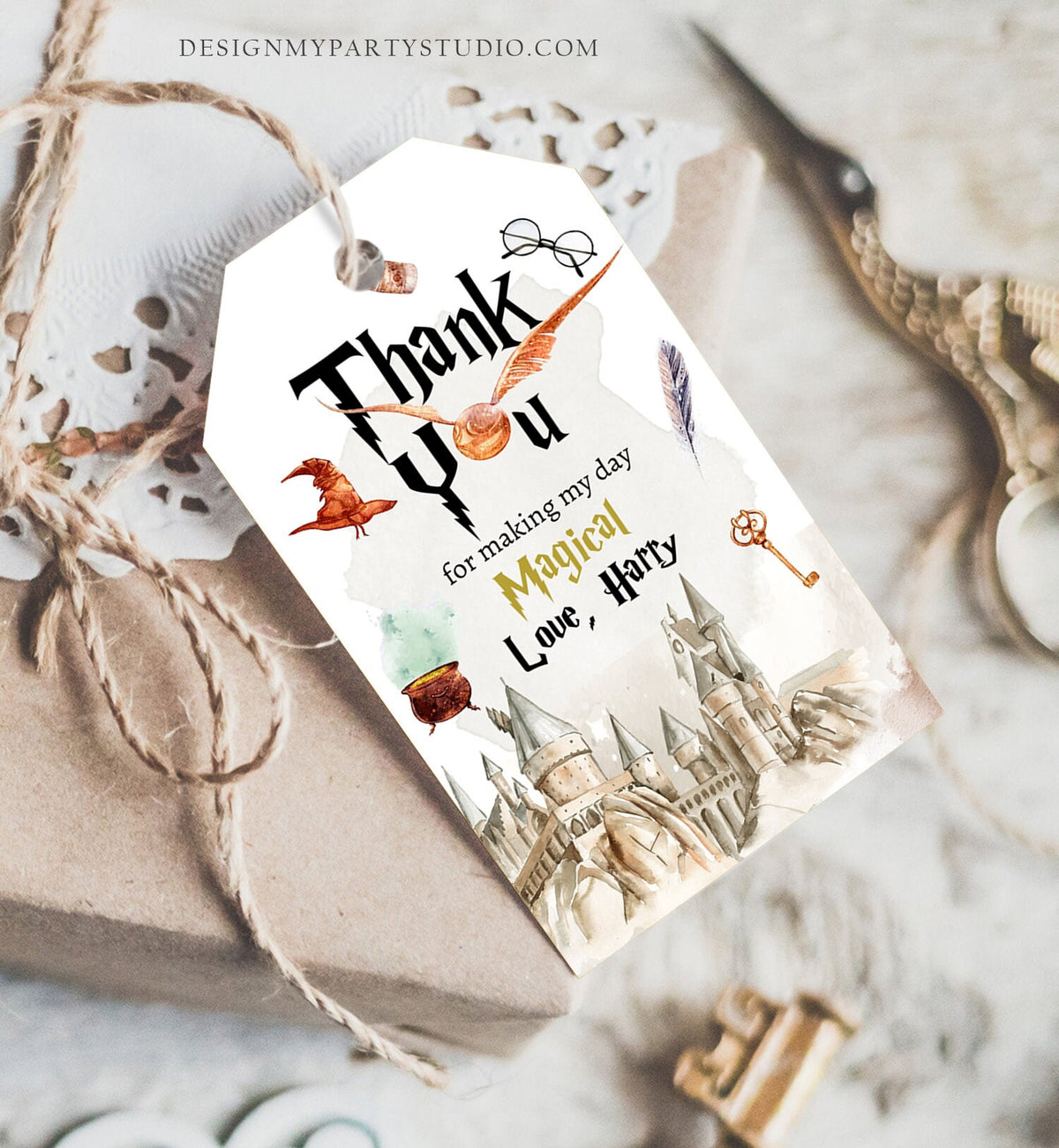 Editable Wizard Favor Tags Wizard Thank You Tag Wizard Birthday Gift Tag Wizard Baby Shower Wizardry Magical Digital Corjl Template 0440