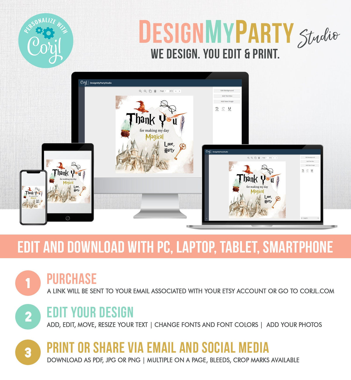 Editable Wizard Favor Tags Wizard Thank You Tag Wizard Birthday Sticker Round Tag Wizard Shower Wizardry Magical Digital Corjl Template 0440