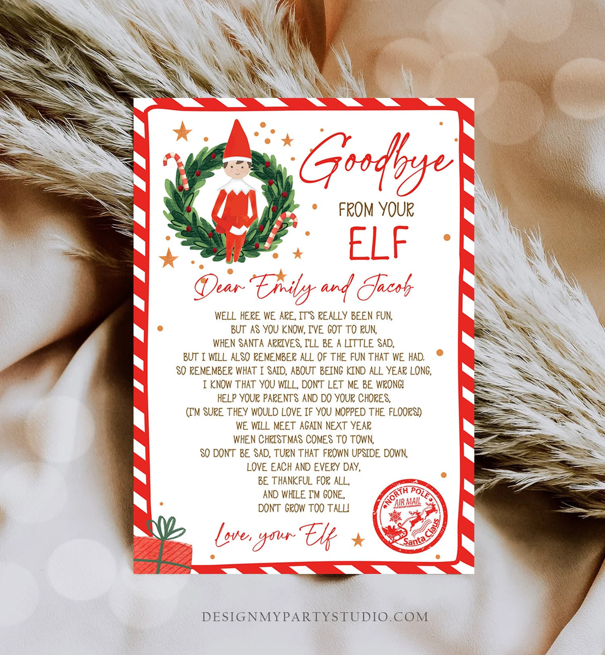 Editable Elf Goodbye Letter Departure Letter Christmas Goodbye from Your Elf Christmas Elf Letter Santa Claus Poem Printable Template 0358