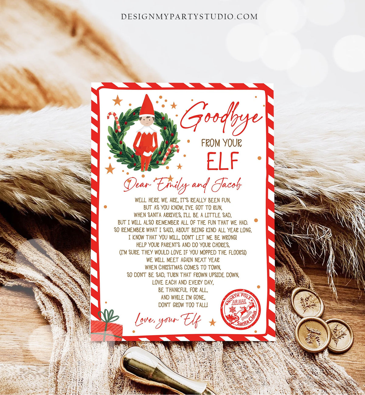 Editable Elf Goodbye Letter Departure Letter Christmas Goodbye from Your Elf Christmas Elf Letter Santa Claus Poem Printable Template 0358