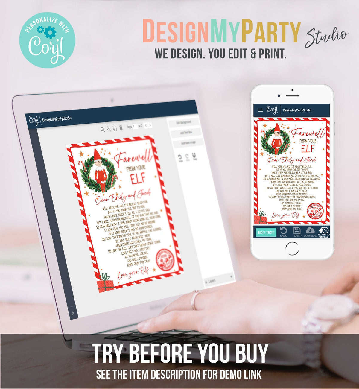 Editable Elf Goodbye Letter Farewell Letter Christmas Goodbye from Your Elf Christmas Elf Letter Santa Claus Poem Printable Template 0358