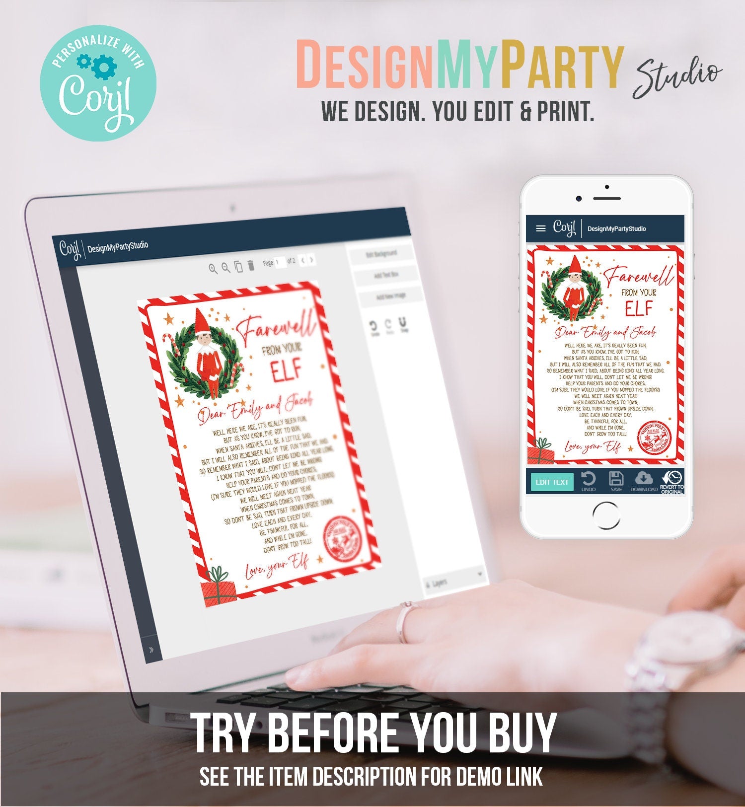 Editable Elf Goodbye Letter Farewell Letter Christmas Goodbye from Your Elf Christmas Elf Letter Santa Claus Poem Printable Template 0358