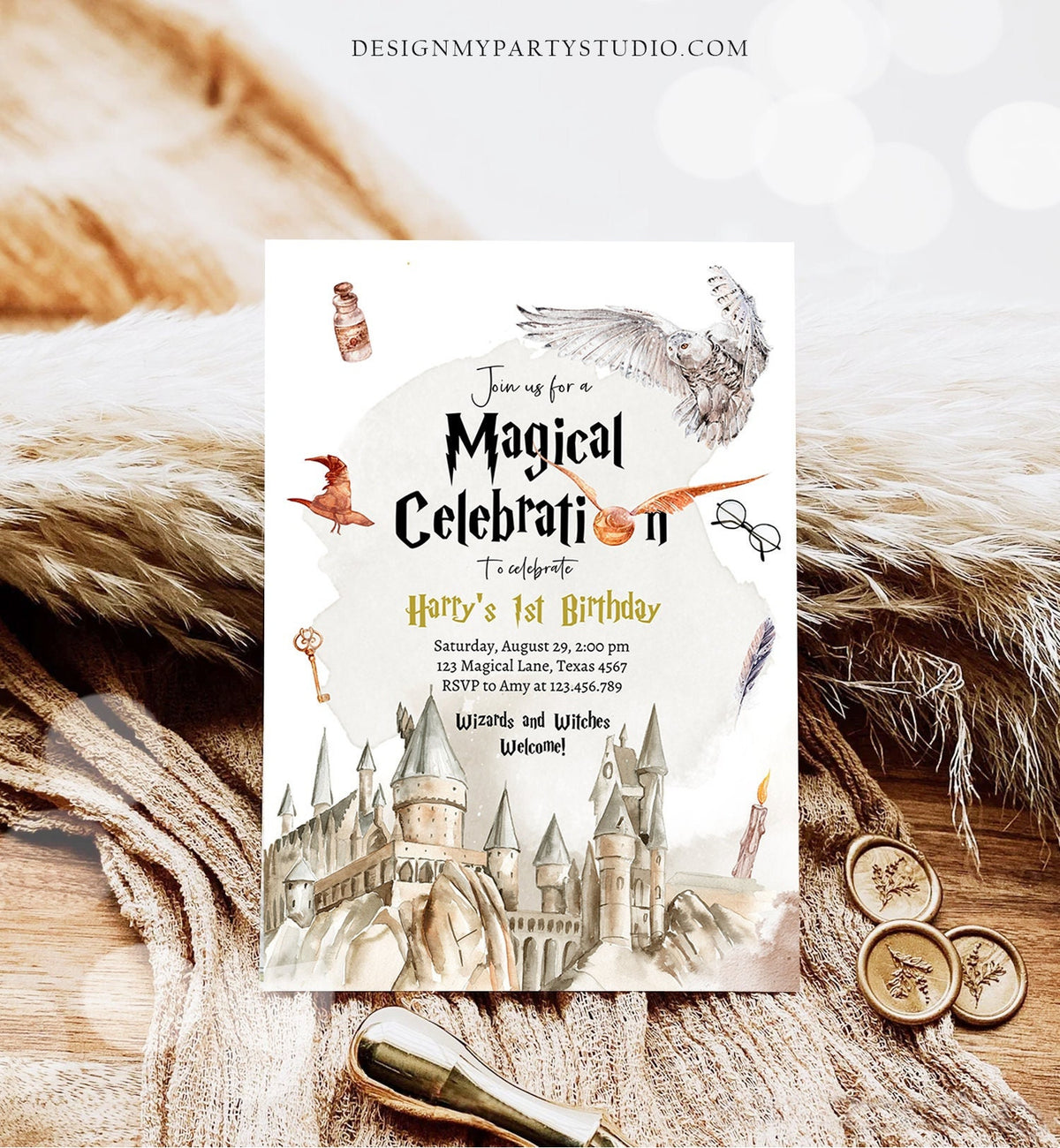 Editable Wizard Birthday Invitation Magical Wizardry School Birthday Witches Wizard Magical Birthday Download Printable Template Corjl 0440