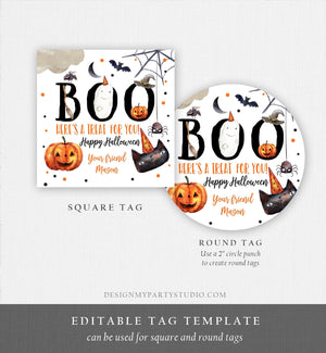 Editable Halloween Favor Tags Boo Gift Tags Costume Party Trick Or Treat Sticker Round Birthday Party Download Printable Template Corjl 0261