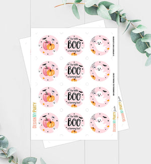 Little Boo is turning Two Birthday Cupcake Toppers Favor Tags Halloween Ghost Party 2nd Spooky Pink Girl Download Digital PRINTABLE 0418