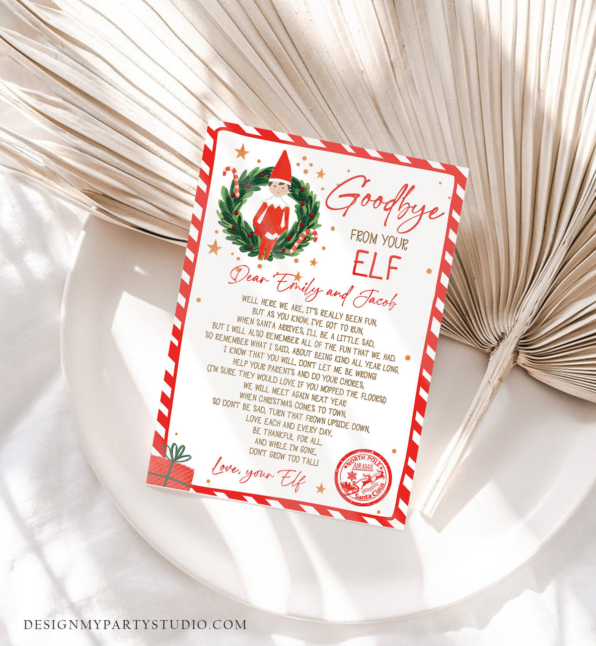 Editable Elf Goodbye Letter Departure Letter Christmas Goodbye from Your Elf Christmas Elf Letter Santa Claus Poem Printable Template 0358