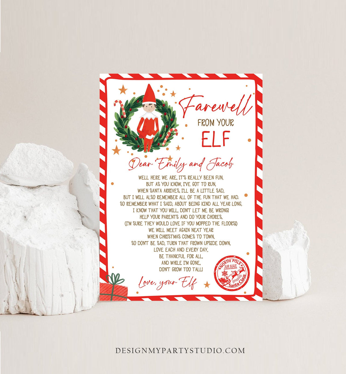 Editable Elf Goodbye Letter Farewell Letter Christmas Goodbye from Your Elf Christmas Elf Letter Santa Claus Poem Printable Template 0358