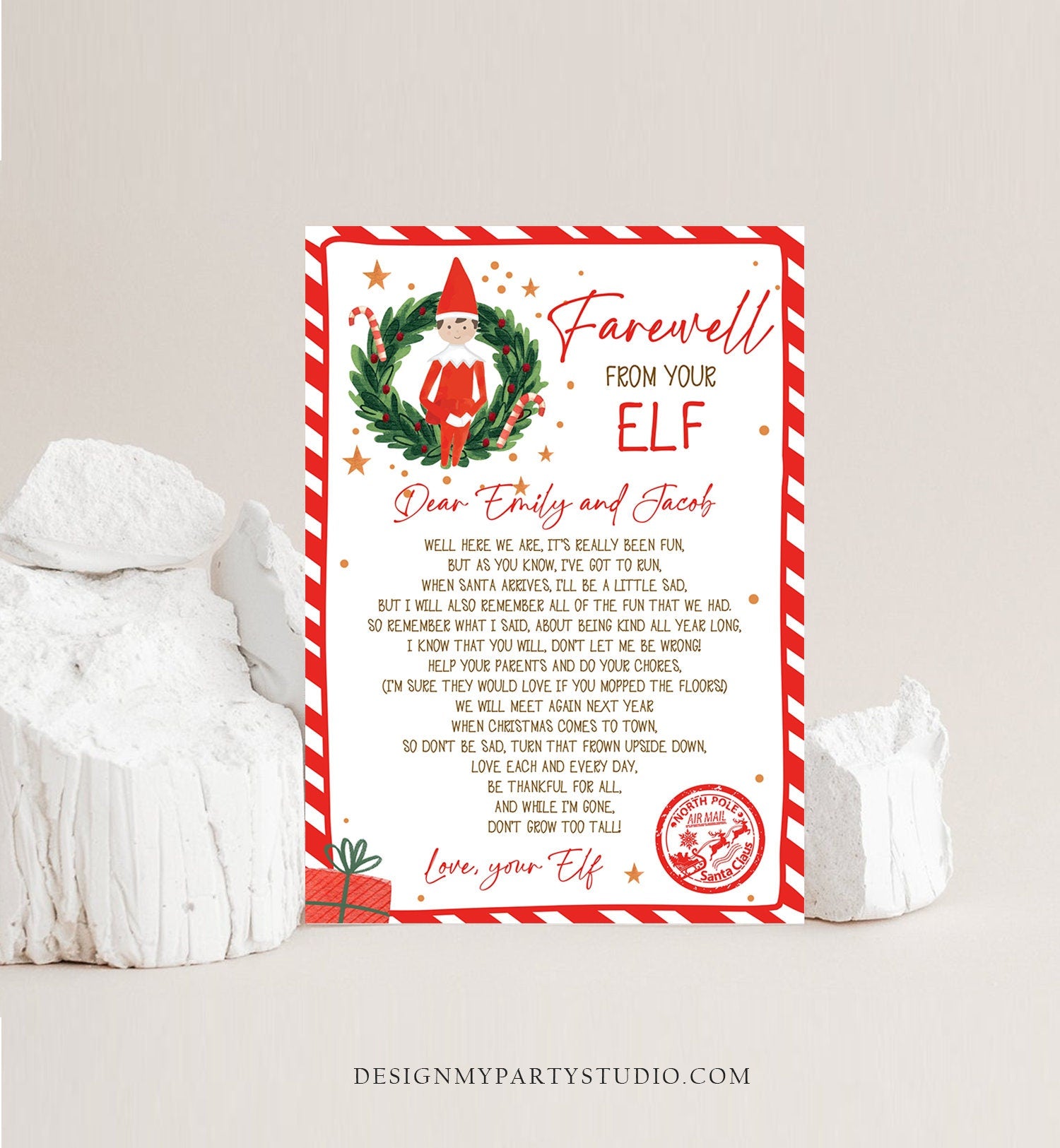 Editable Elf Goodbye Letter Farewell Letter Christmas Goodbye from Your Elf Christmas Elf Letter Santa Claus Poem Printable Template 0358
